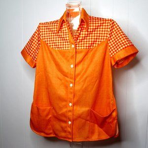 Vintage Button Up Shirt - Women's 1970's Orange Button Down